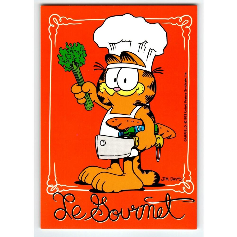 Vintage Garfield 'Le Gourmet' Chef Postcard 1978 Jim Davis Illustration